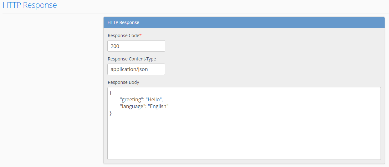 Set the mock API response body, content-type and http status code