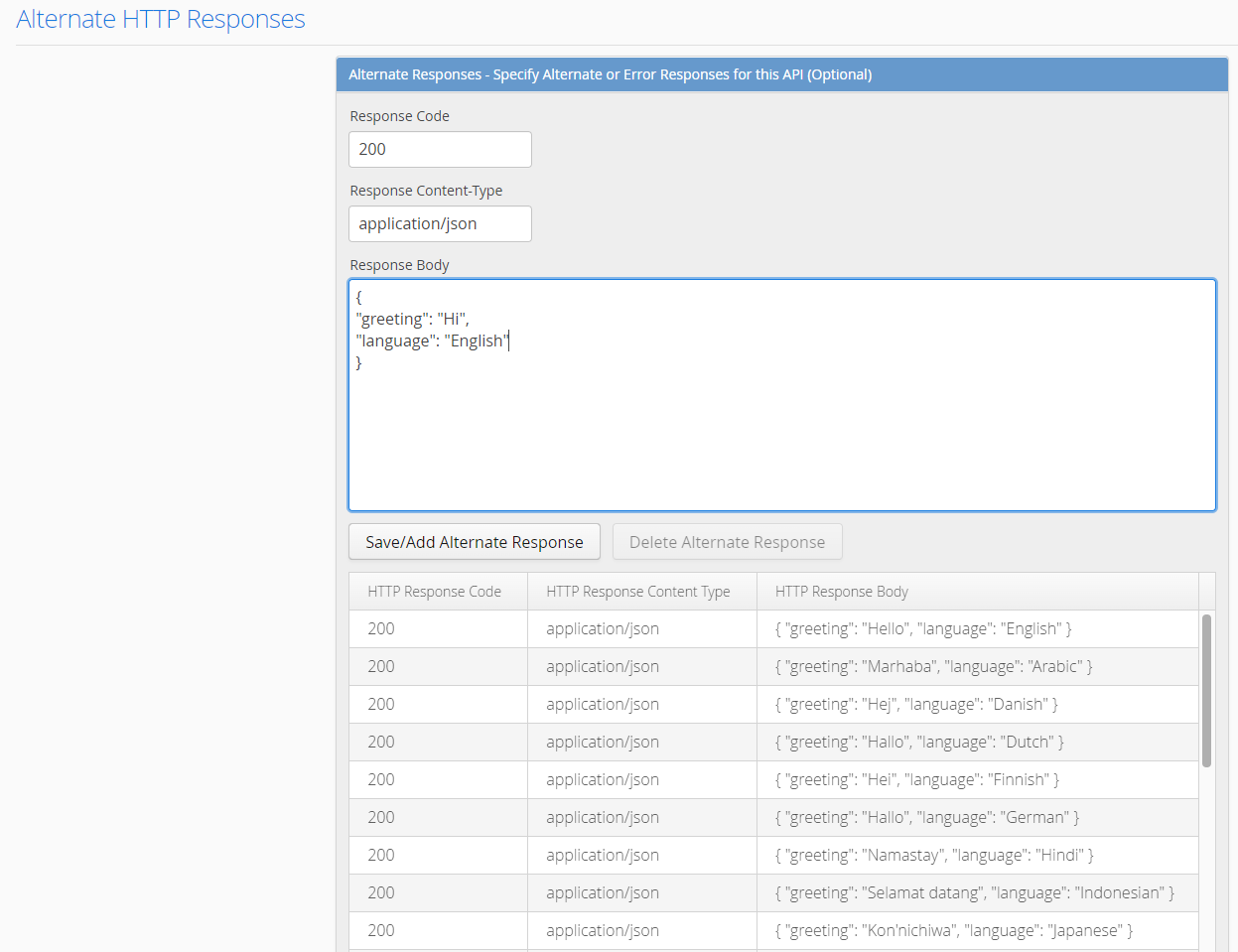 Image showing how additional (alternate) responses can be added to an existing mock API