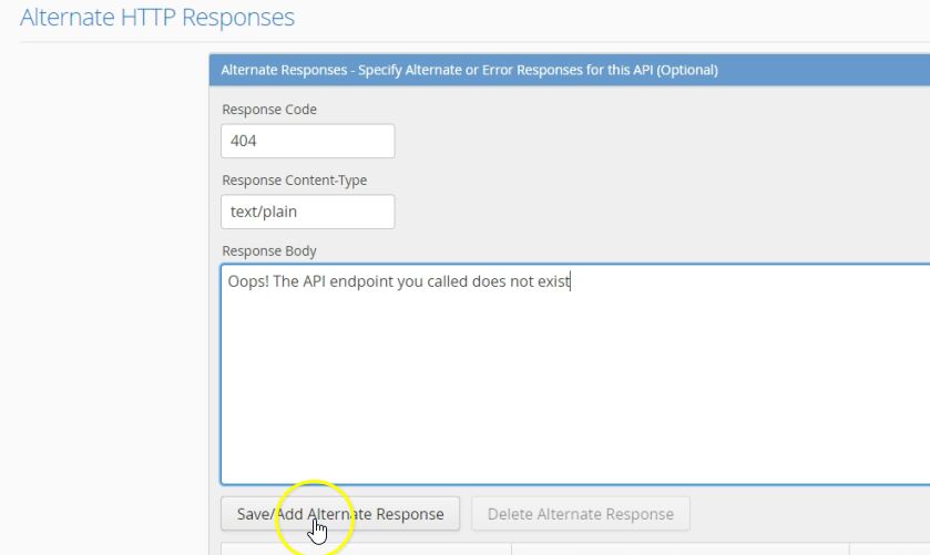 Associate 404 Page Not Found response with the mock API Endpoint