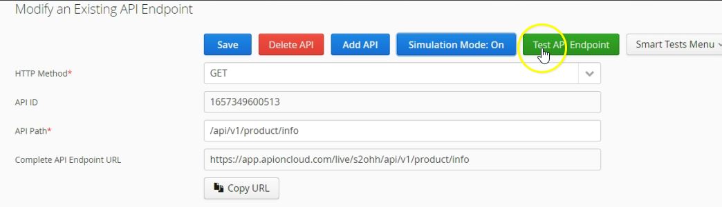 Launching the built-in API testing mode